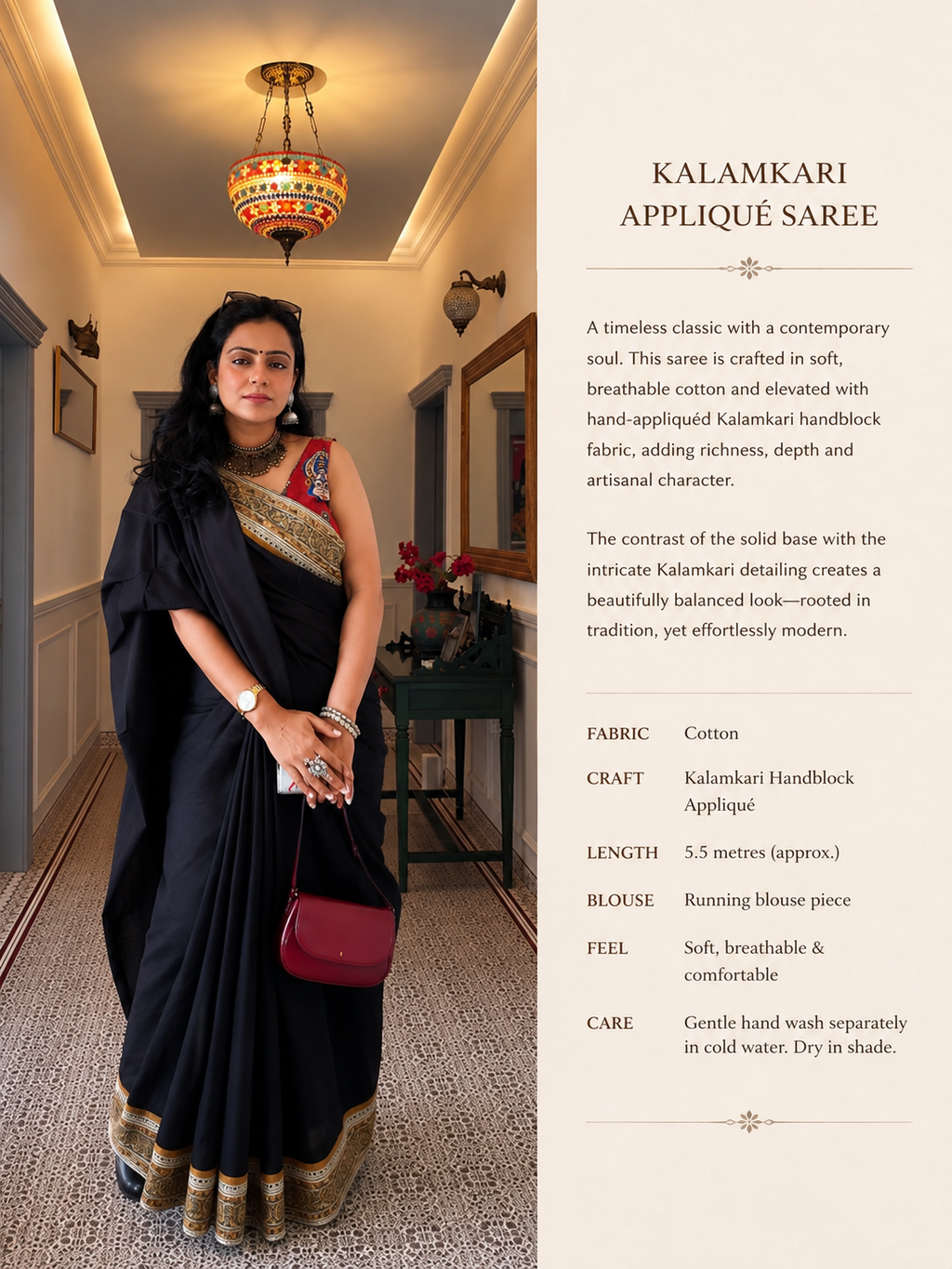 'Swarna' Black Cotton Saree