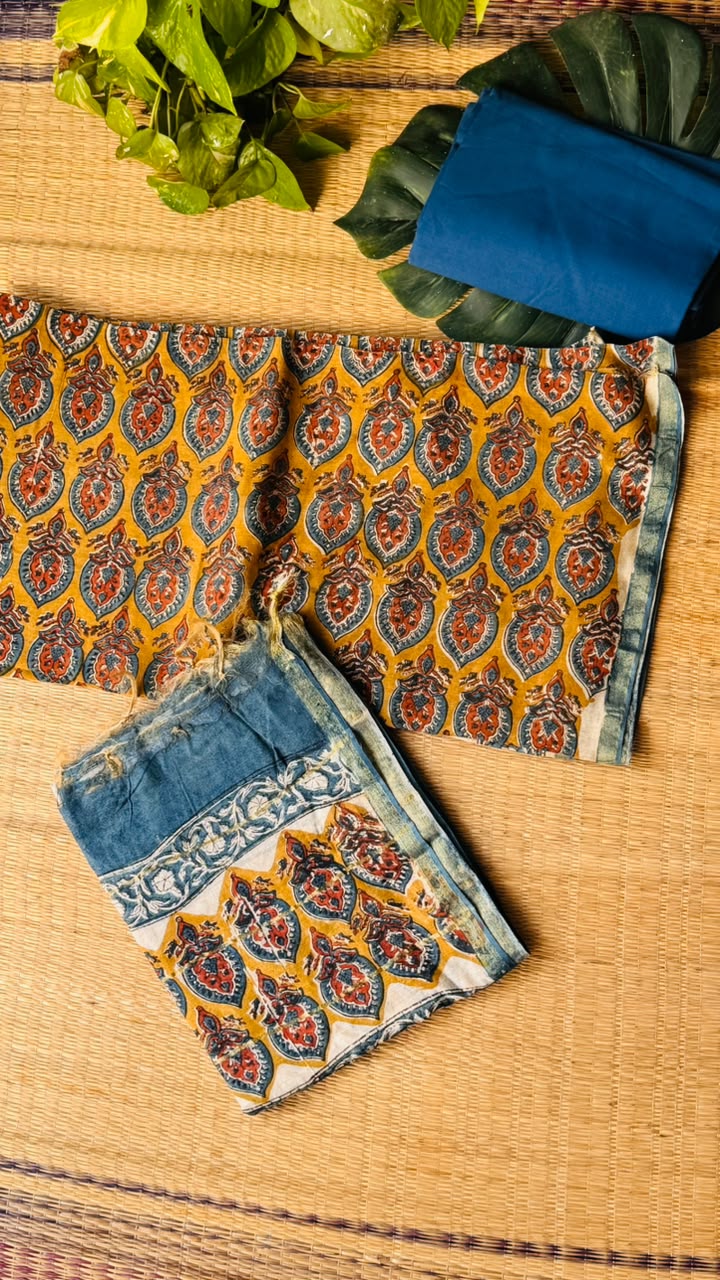 'Sona' Mustard Unstiched Cotton Chanderi Suit