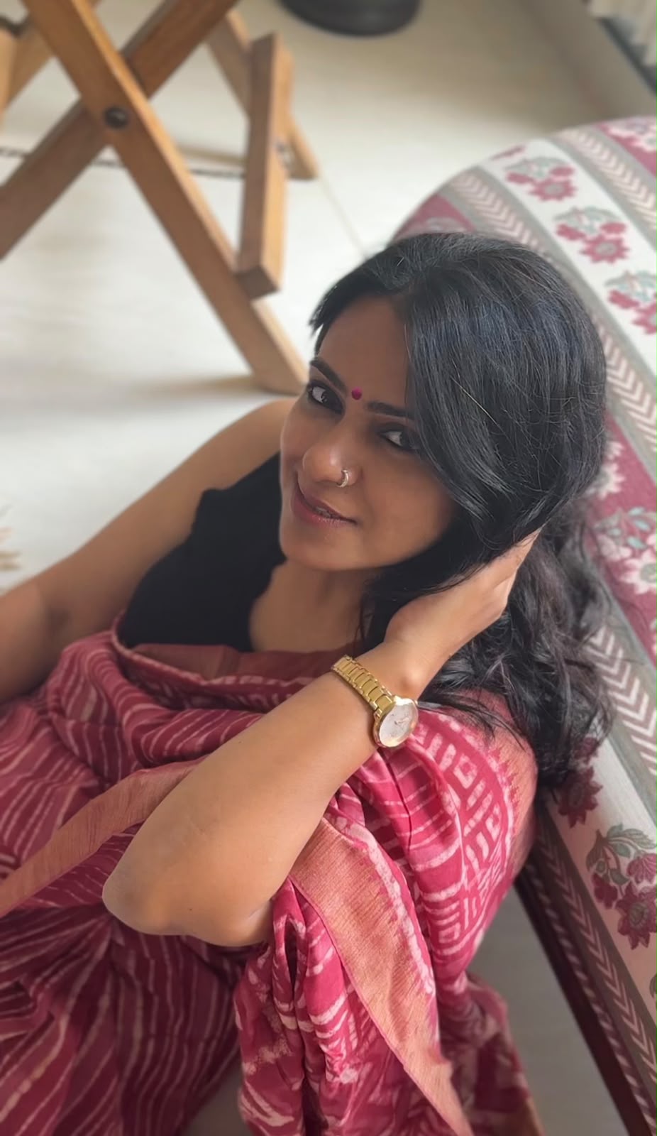 'Heer' Pink Handblock Cotton Chanderi Saree