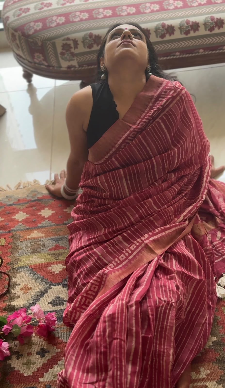 'Heer' Pink Handblock Cotton Chanderi Saree