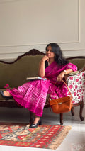 'Noor' Pink Hanblock Cotton Chanderi Saree