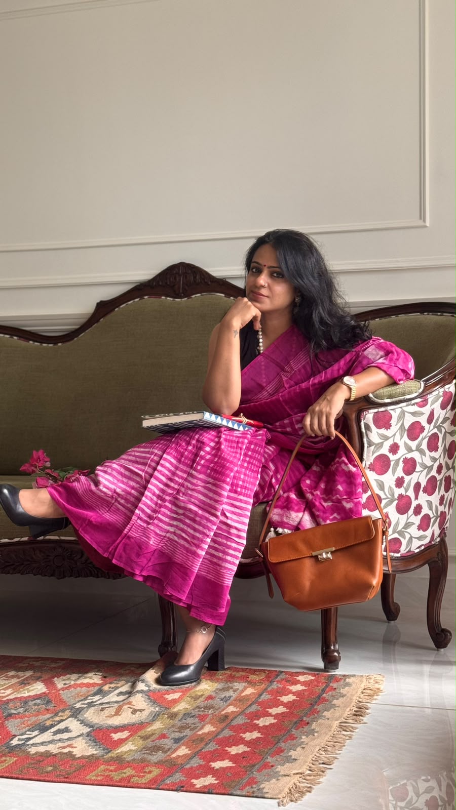 'Noor' Pink Hanblock Cotton Chanderi Saree