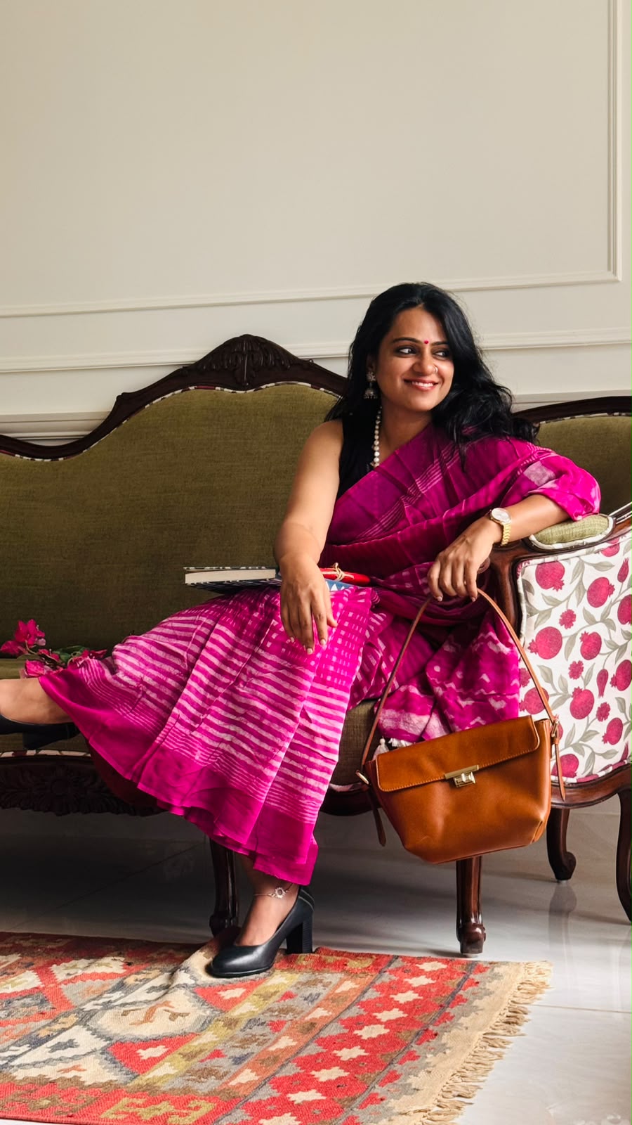 'Noor' Pink Hanblock Cotton Chanderi Saree