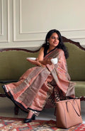 'Zoya' Red Hanblock Cotton Chanderi Saree