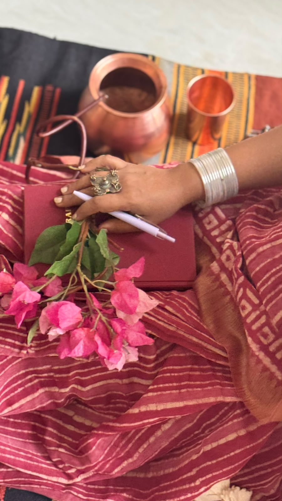 'Heer' Pink Handblock Cotton Chanderi Saree