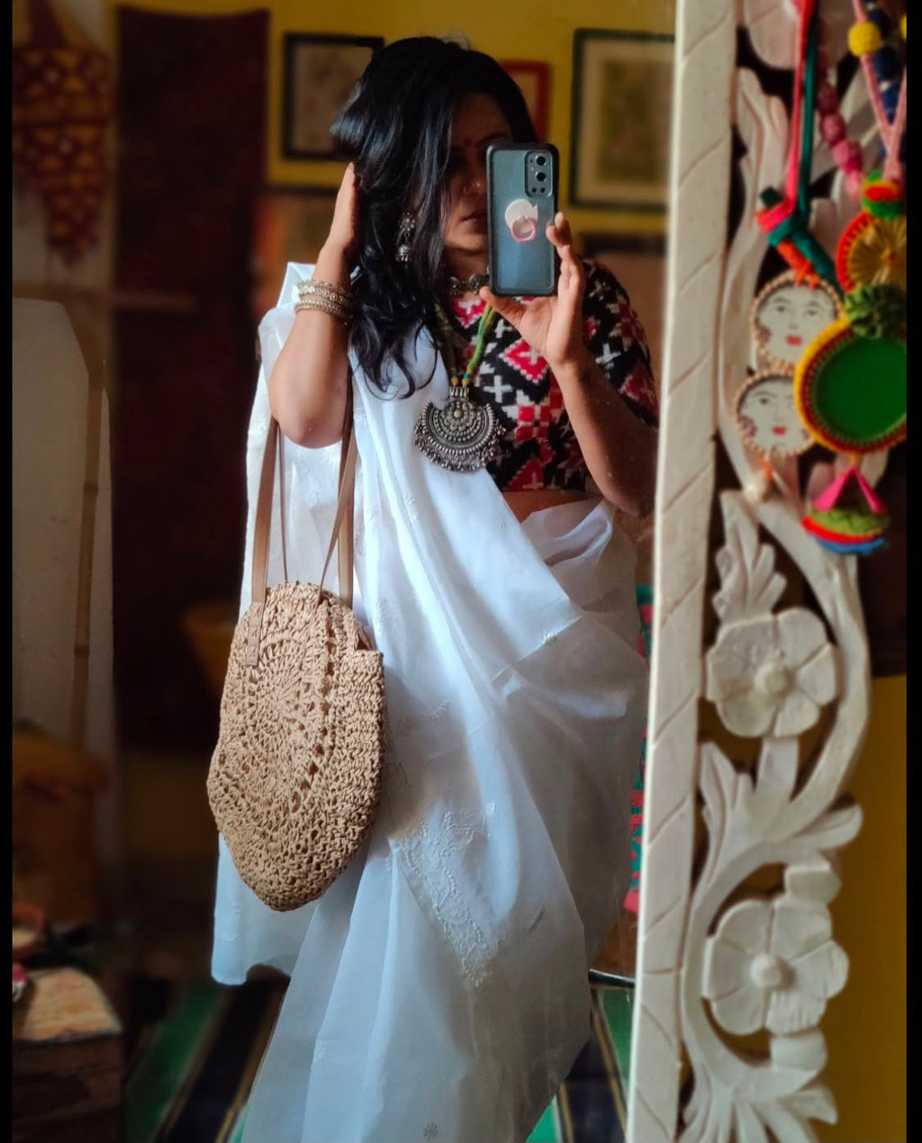 'Gulrukh' White Chikankari Mul Cotton Saree