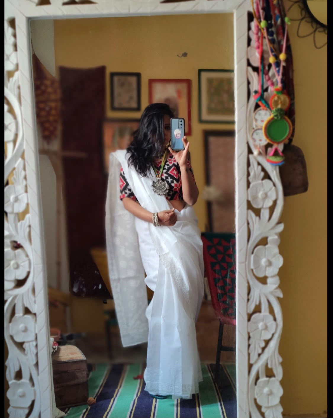 'Gulrukh' White Chikankari Mul Cotton Saree