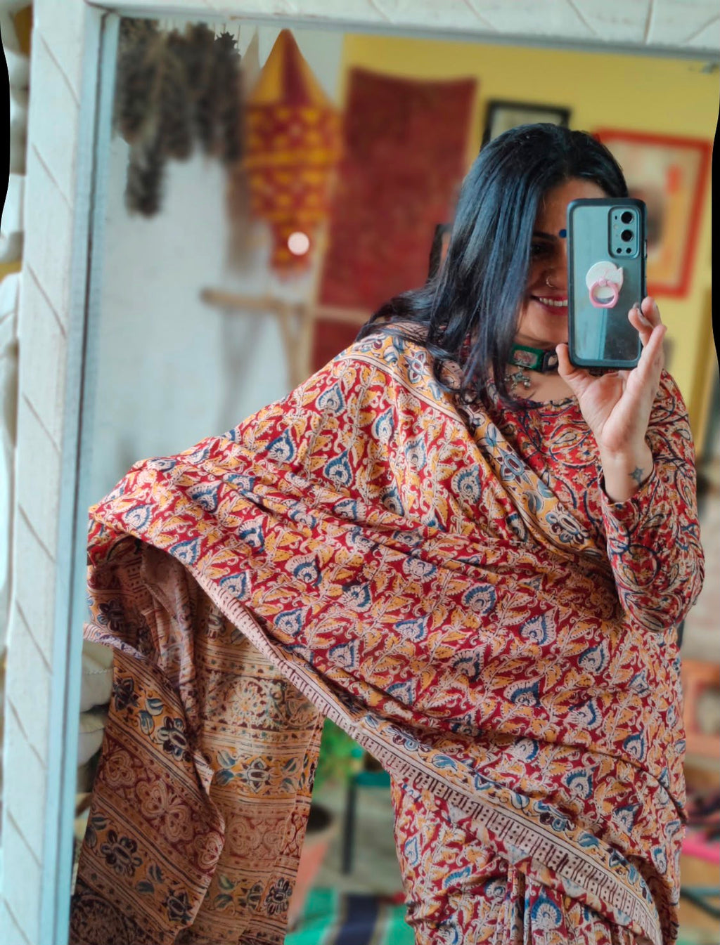 'Leela' Cotton Handblock Kalamkari Saree