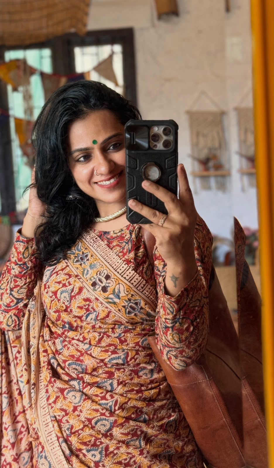 'Leela' Cotton Handblock Kalamkari Saree