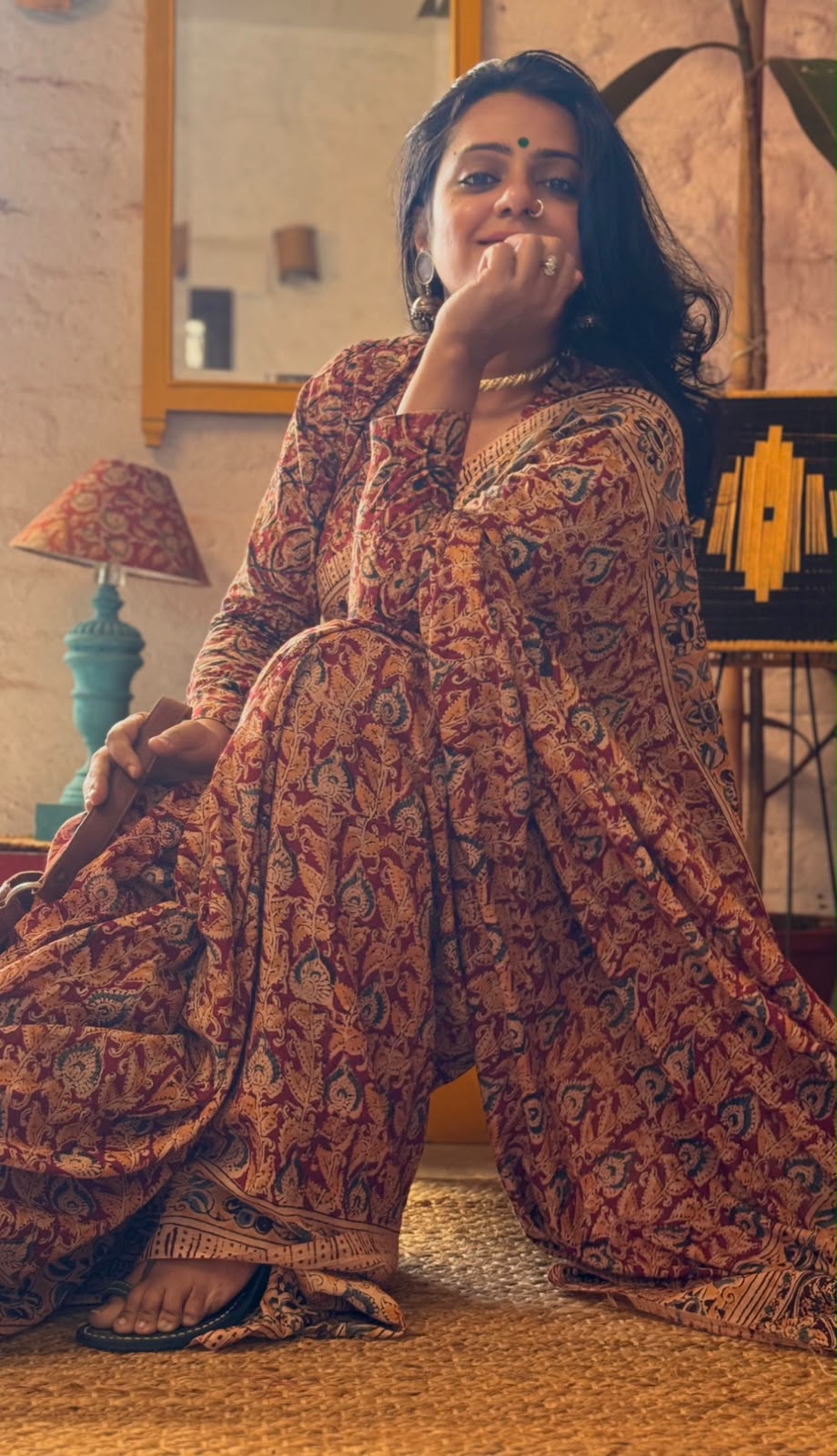 'Leela' Cotton Handblock Kalamkari Saree