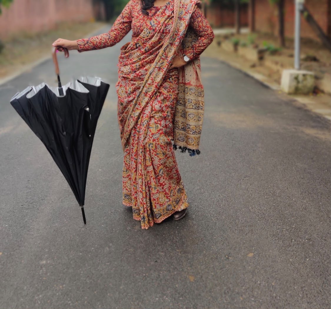 'Leela' Cotton Handblock Kalamkari Saree