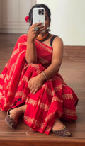 'Maya' Red Mul Cotton Handblock Saree