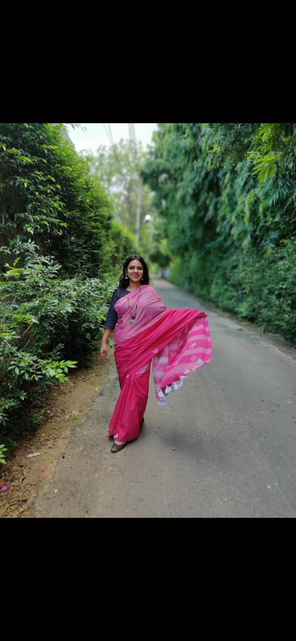 'Gulabi' Pink Cotton Handwoven Saree