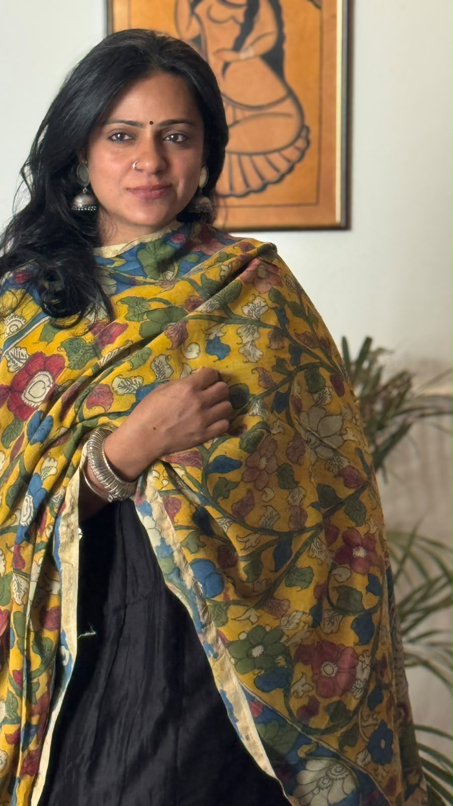 'Devika' Yellow Handpainted Kalamkari Duppatta