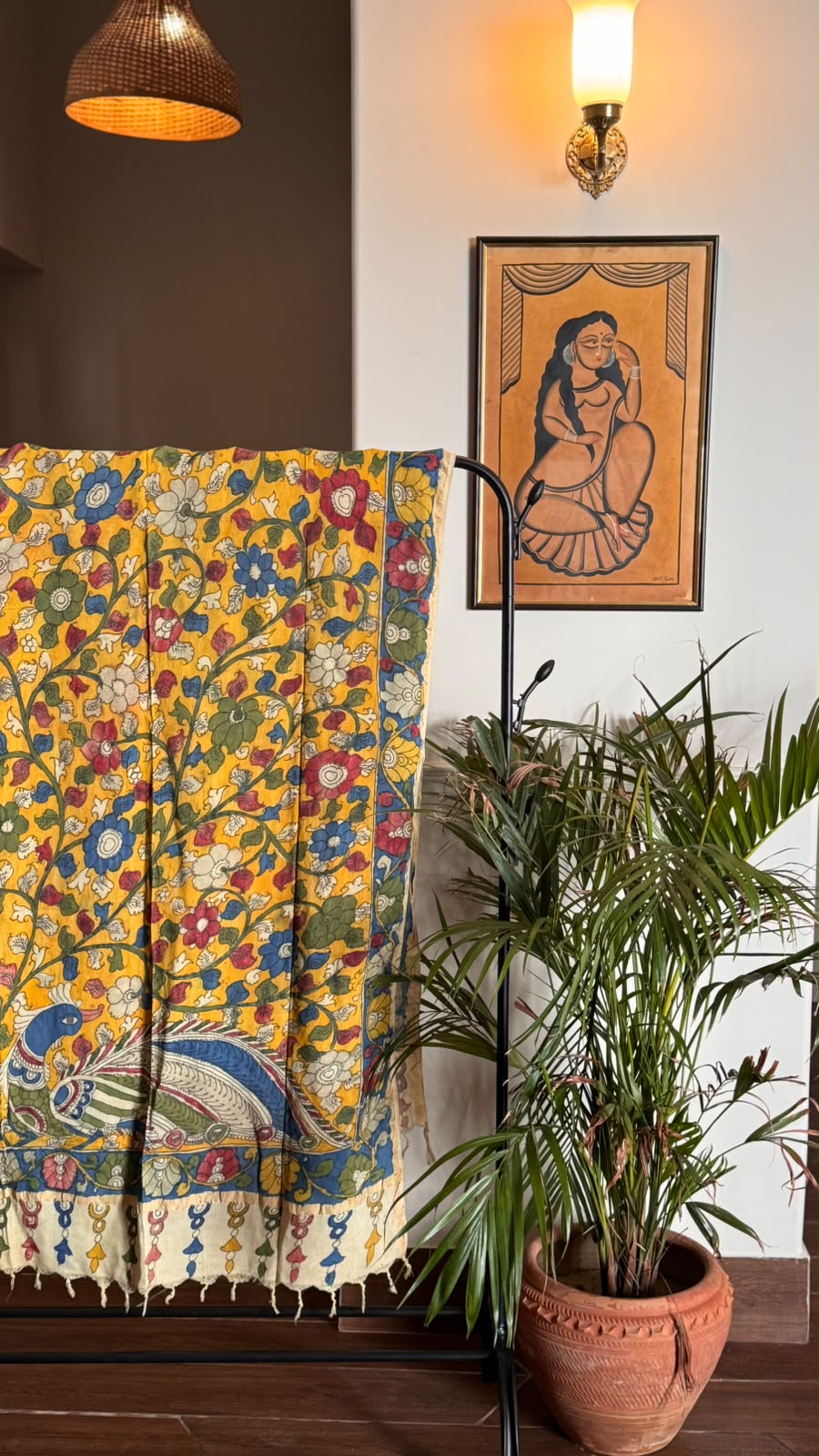 'Devika' Yellow Handpainted Kalamkari Duppatta