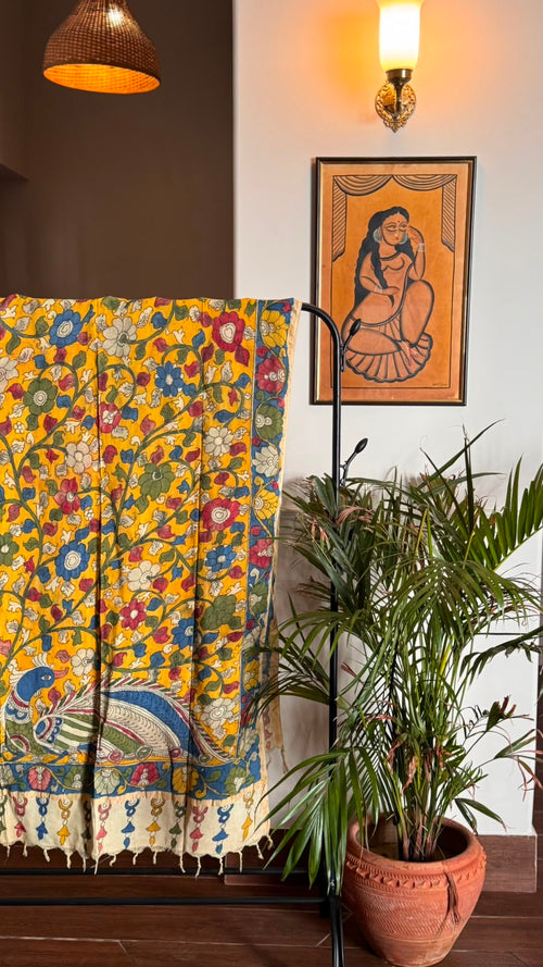 'Devika' Yellow Handpainted Kalamkari Duppatta