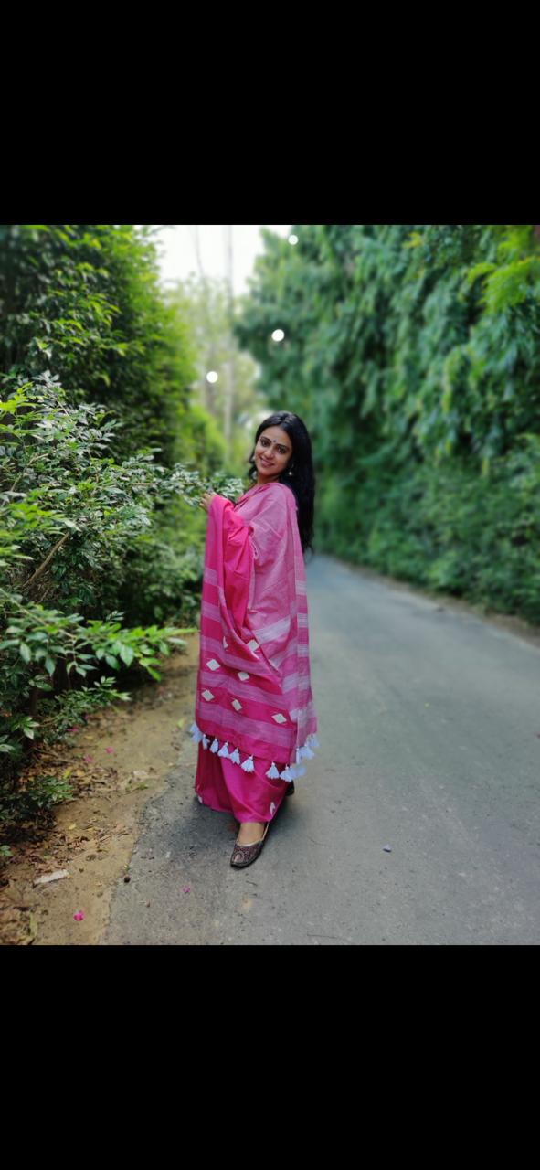 'Gulabi' Pink Cotton Handwoven Saree