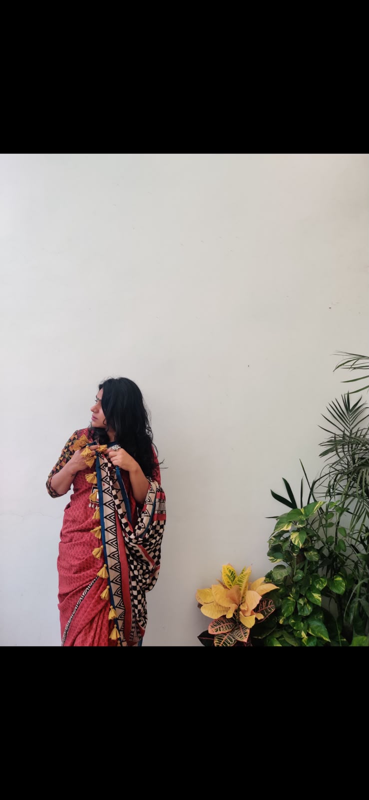 'Zara' Red Handblock Mul Cotton Saree