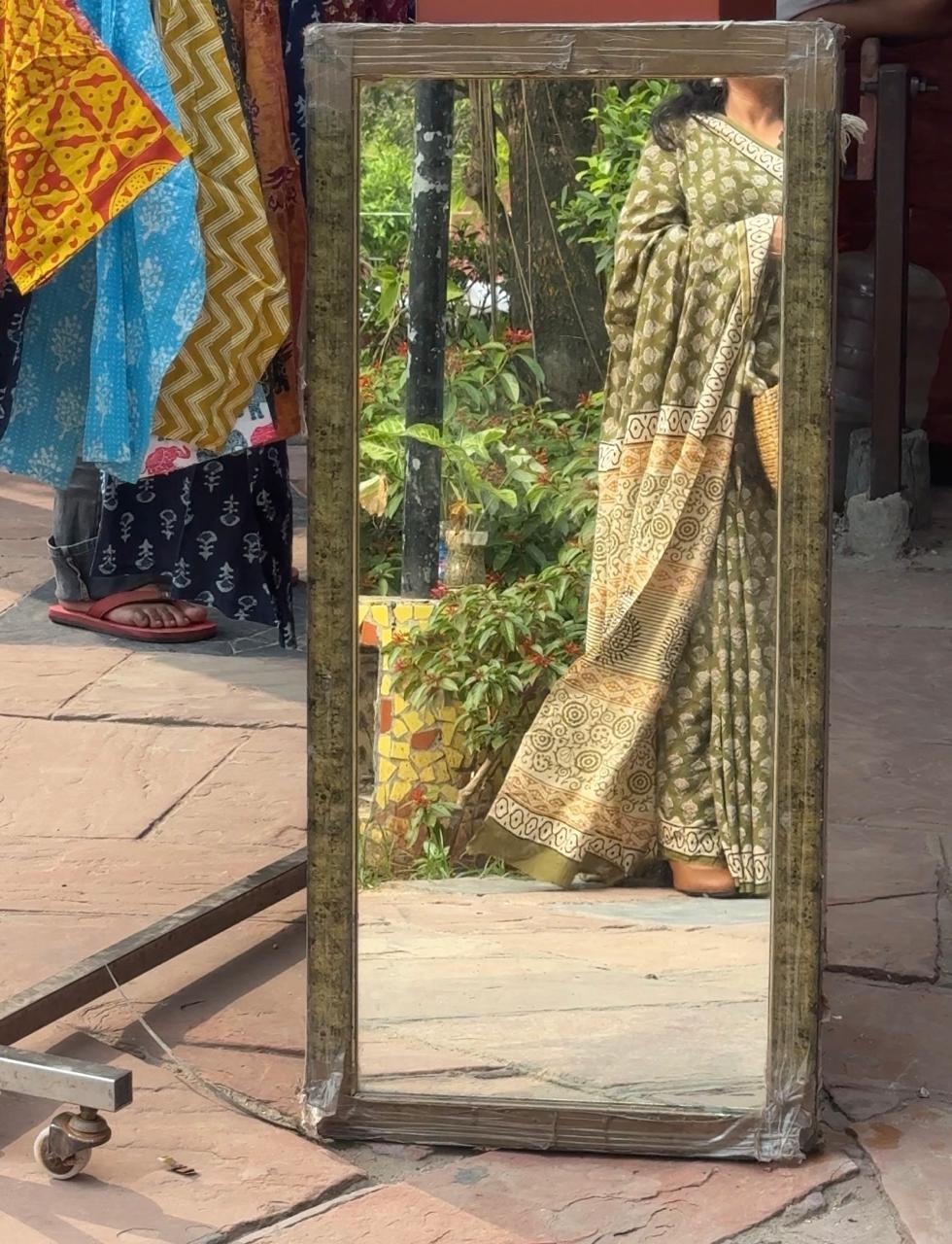 'Ziya' Green Handblock Mul Cotton Saree
